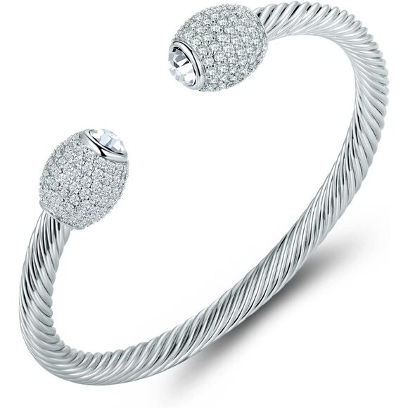 ⭐Women 18K Gold Plated Metal Brass Crystal Cable Cuff Brazil Bangle Bracelet